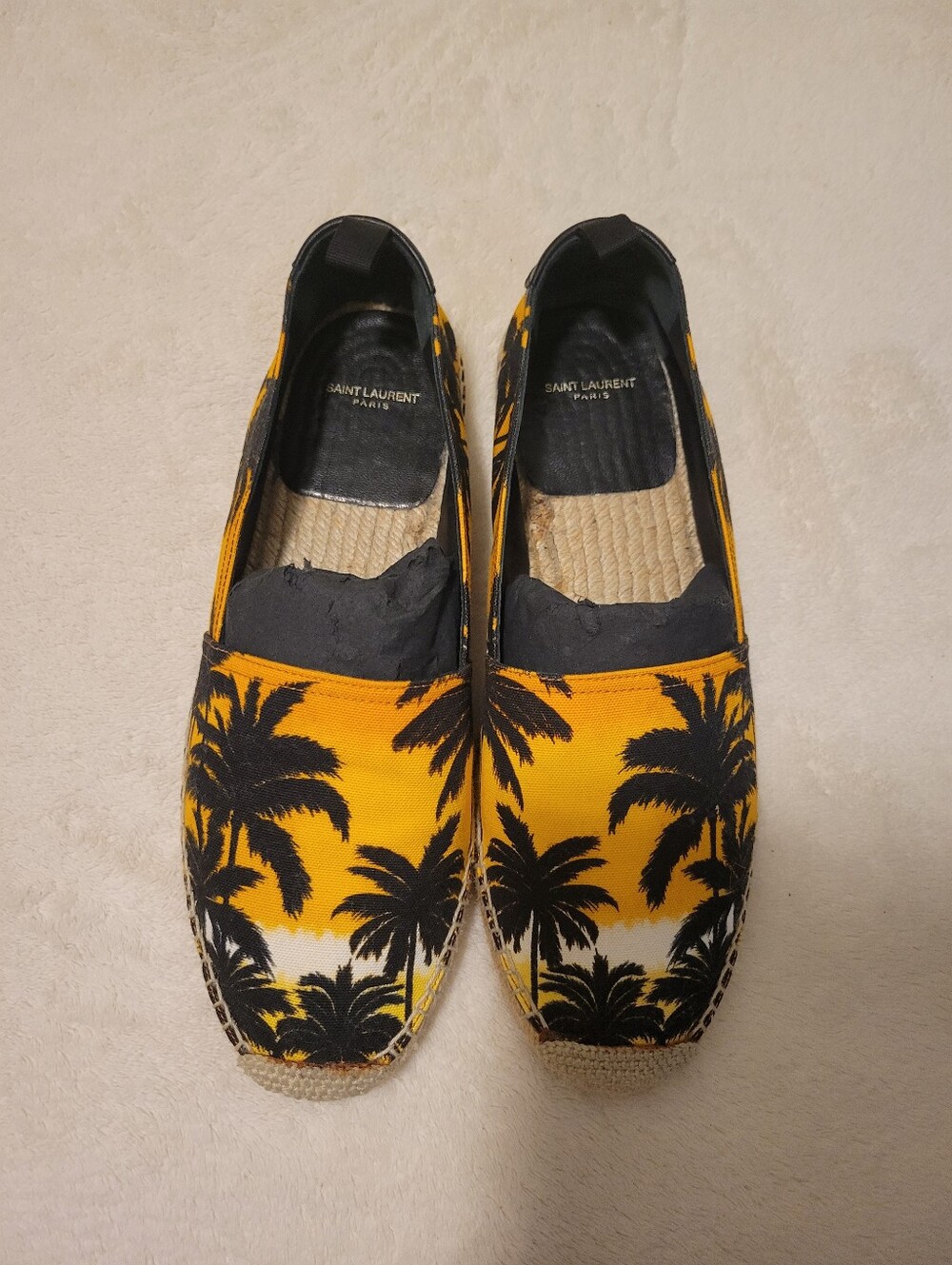 Saint Laurent Yellow and Black Palm-Print Espadrille Slip-Ons - size 42.5 - Picture 6 of 7